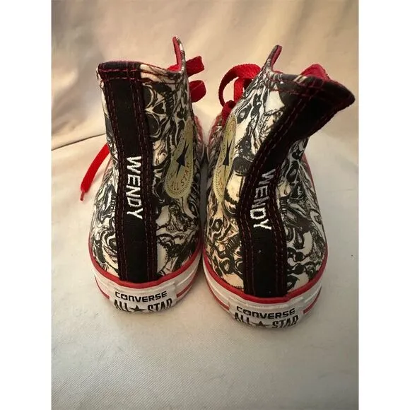 Custom Skull Converse Chuck Taylor High Top Sneakers Black Size 5B Boys