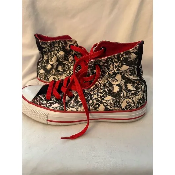Custom Skull Converse Chuck Taylor High Top Sneakers Black Size 5B Boys