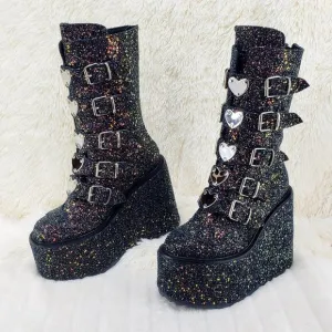 Cyber Gothic Punk Platform Glitter Mid Calf Boots