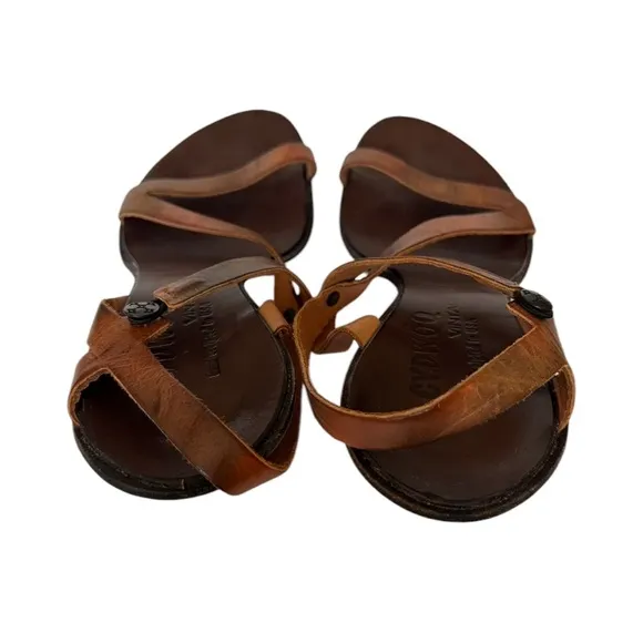 CYDWQO Brown Leather Sling Back Kitten Heel Sandals