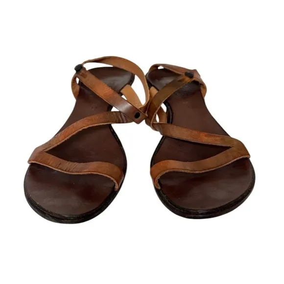 CYDWQO Brown Leather Sling Back Kitten Heel Sandals