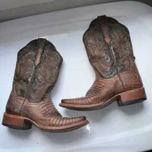 Dan Post square toe brown low heeled mid calf cowboy western boots DP 3426