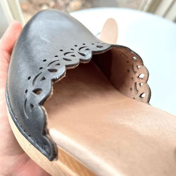 Dansko Black Leather Cutout Mary Jane Clogs, Marta, Size 10.5/11