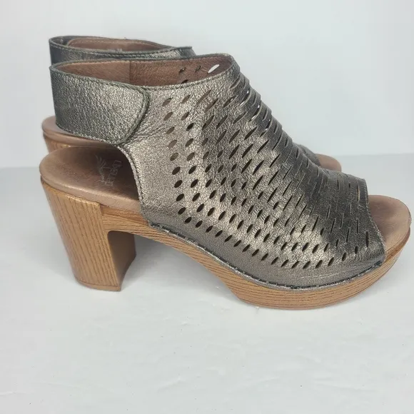 Dansko Danae‎ Perforated Slingback Mule Sandals Metallic Pewter EU 38