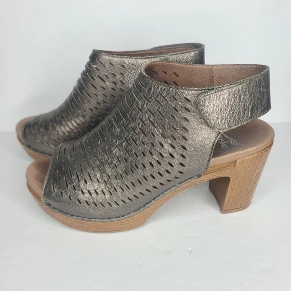 Dansko Danae‎ Perforated Slingback Mule Sandals Metallic Pewter EU 38