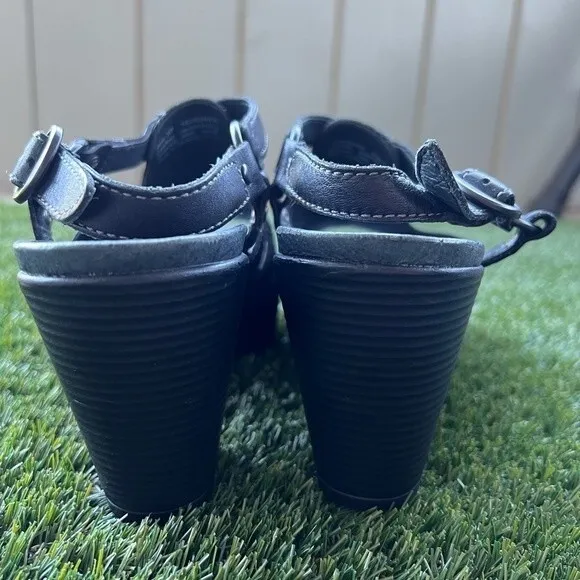 Dansko Randa Full Grain Leather Clog Black Wooden Open Toe Caged Wedge size 39