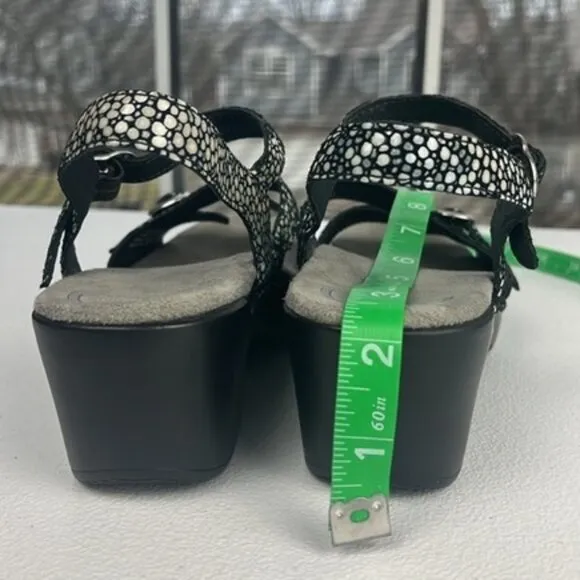 Dansko Sandi Sandals Black Leather Crossover Strap Metallic Polka Dot Clogs 7.5
