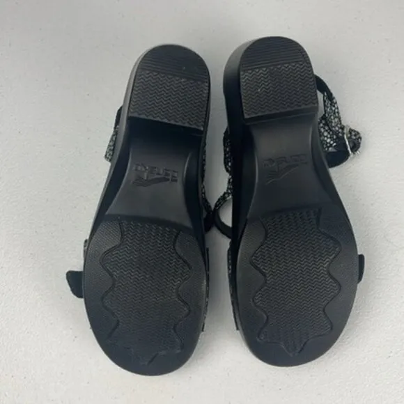 Dansko Sandi Sandals Black Leather Crossover Strap Metallic Polka Dot Clogs 7.5