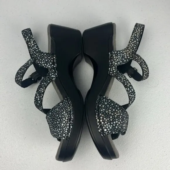 Dansko Sandi Sandals Black Leather Crossover Strap Metallic Polka Dot Clogs 7.5