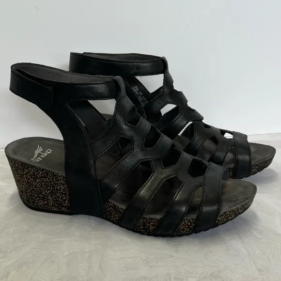 Dansko Selina Gladiator Wedge Sandals Sz 40 (9-9.5) Waxy Burnished Black