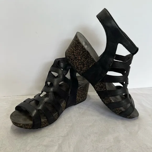 Dansko Selina Gladiator Wedge Sandals Sz 40 (9-9.5) Waxy Burnished Black