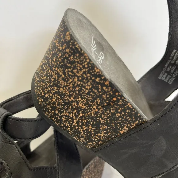 Dansko Selina Gladiator Wedge Sandals Sz 40 (9-9.5) Waxy Burnished Black