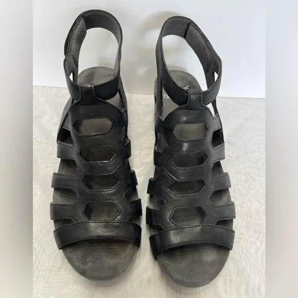 Dansko Selina Gladiator Wedge Sandals Sz 40 (9-9.5) Waxy Burnished Black