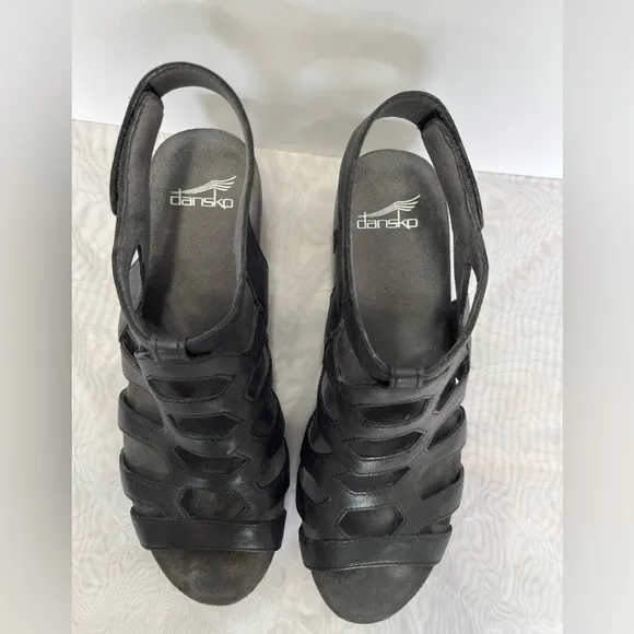 Dansko Selina Gladiator Wedge Sandals Sz 40 (9-9.5) Waxy Burnished Black