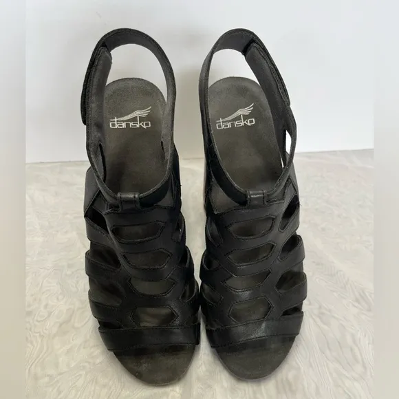 Dansko Selina Gladiator Wedge Sandals Sz 40 (9-9.5) Waxy Burnished Black
