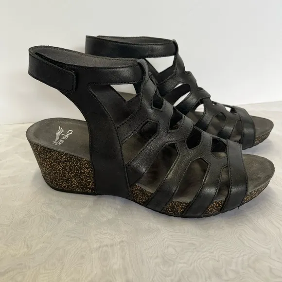 Dansko Selina Gladiator Wedge Sandals Sz 40 (9-9.5) Waxy Burnished Black
