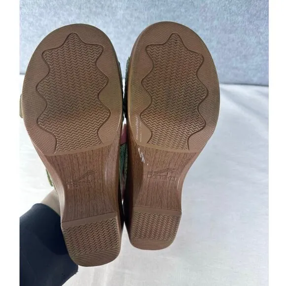 Dansko Women sz 37 (6.5-7) Sophie Floral Lime Sandal Print Buckle Strap Clog