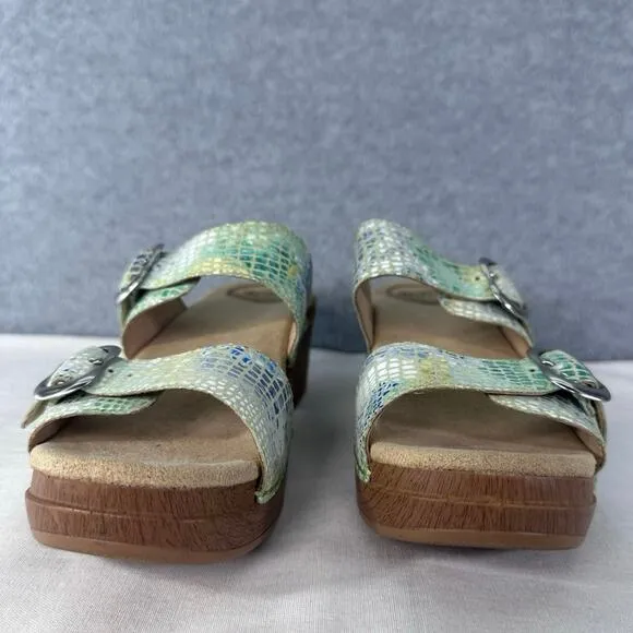 Dansko Women sz 37 (6.5-7) Sophie Floral Lime Sandal Print Buckle Strap Clog
