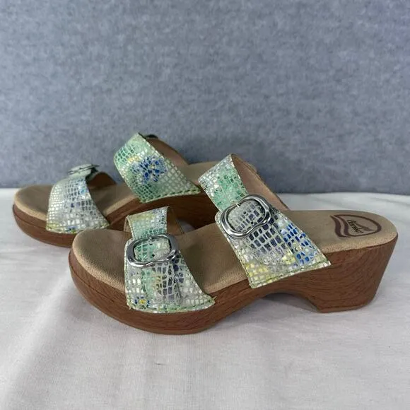 Dansko Women sz 37 (6.5-7) Sophie Floral Lime Sandal Print Buckle Strap Clog