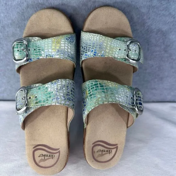 Dansko Women sz 37 (6.5-7) Sophie Floral Lime Sandal Print Buckle Strap Clog