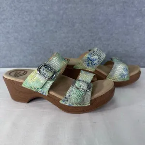 Dansko Women sz 37 (6.5-7) Sophie Floral Lime Sandal Print Buckle Strap Clog