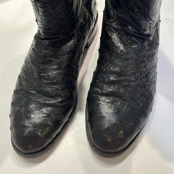 Dark Brown Justin Leather Cowboy Boots with Ostrich Texture.  Size 8D