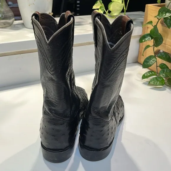 Dark Brown Justin Leather Cowboy Boots with Ostrich Texture.  Size 8D