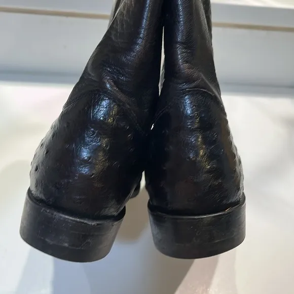 Dark Brown Justin Leather Cowboy Boots with Ostrich Texture.  Size 8D