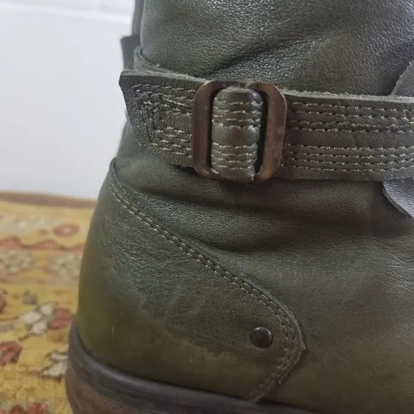 Dark green leather mid calf steampunk combat boots