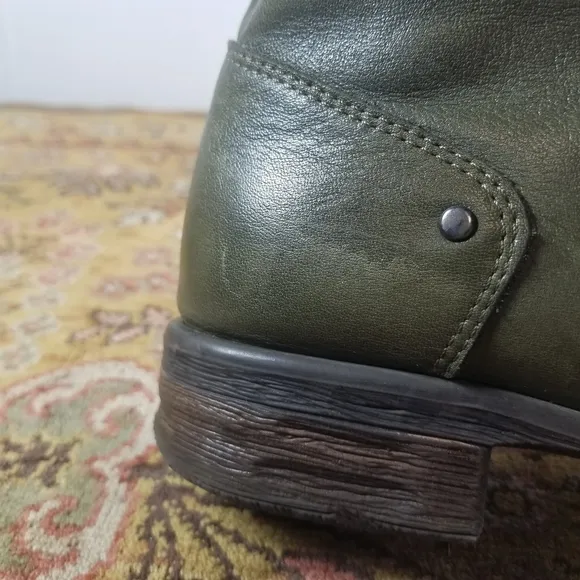 Dark green leather mid calf steampunk combat boots