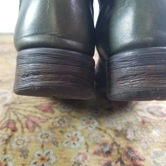 Dark green leather mid calf steampunk combat boots