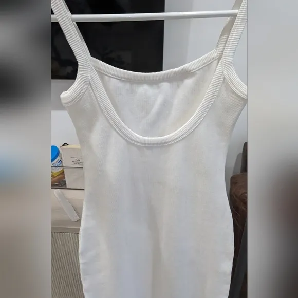Daze Days Isla Back Off White Tank Midi Dress S Ribbed Summer Vacation Stretchy