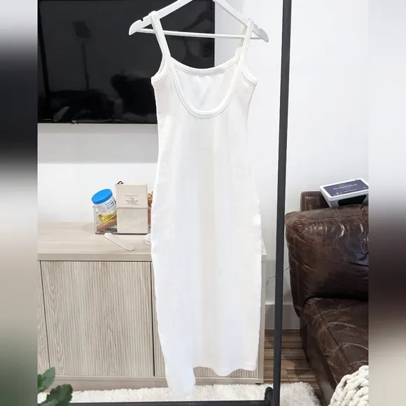 Daze Days Isla Back Off White Tank Midi Dress S Ribbed Summer Vacation Stretchy