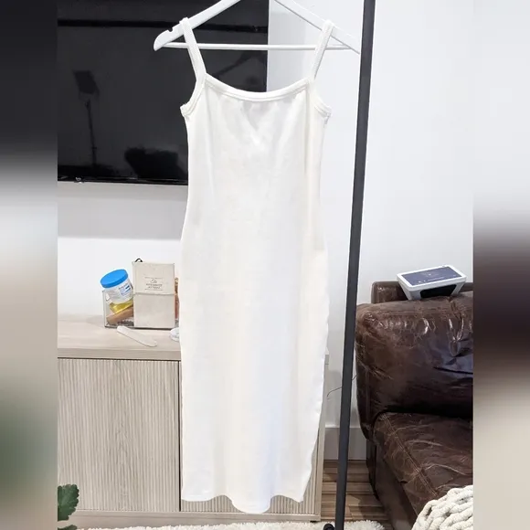 Daze Days Isla Back Off White Tank Midi Dress S Ribbed Summer Vacation Stretchy