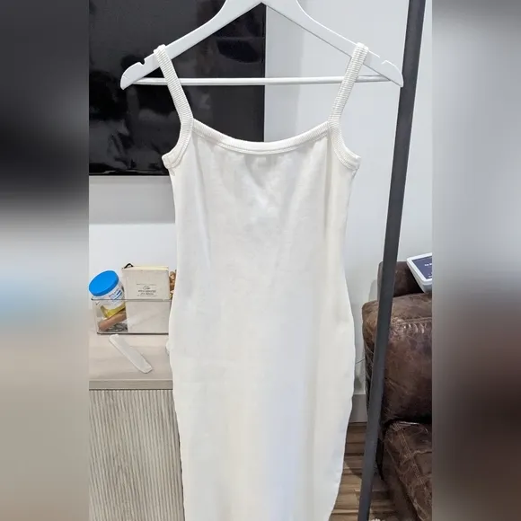 Daze Days Isla Back Off White Tank Midi Dress S Ribbed Summer Vacation Stretchy
