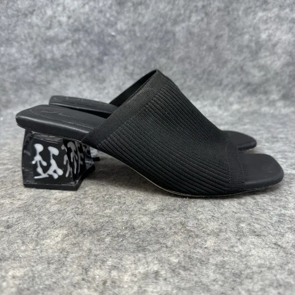 Deltan Flyknit Sandals Womens Size 7.5 Molded Block Heel Black Mid Century Mod