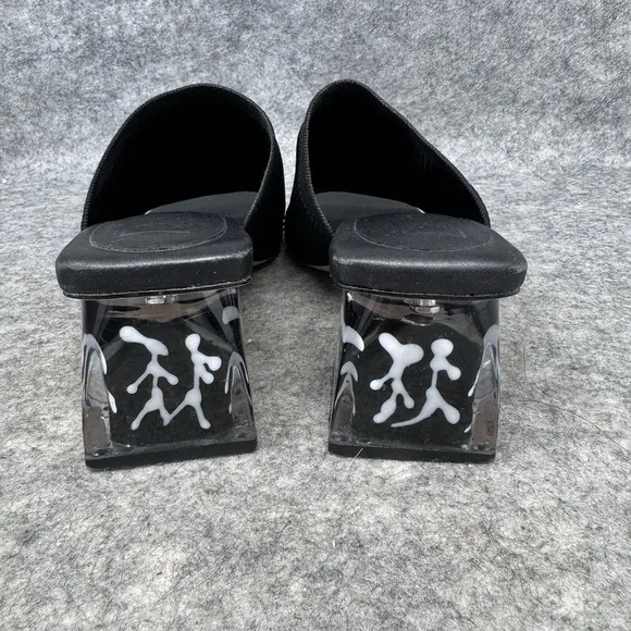 Deltan Flyknit Sandals Womens Size 7.5 Molded Block Heel Black Mid Century Mod