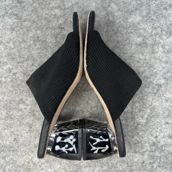 Deltan Flyknit Sandals Womens Size 7.5 Molded Block Heel Black Mid Century Mod