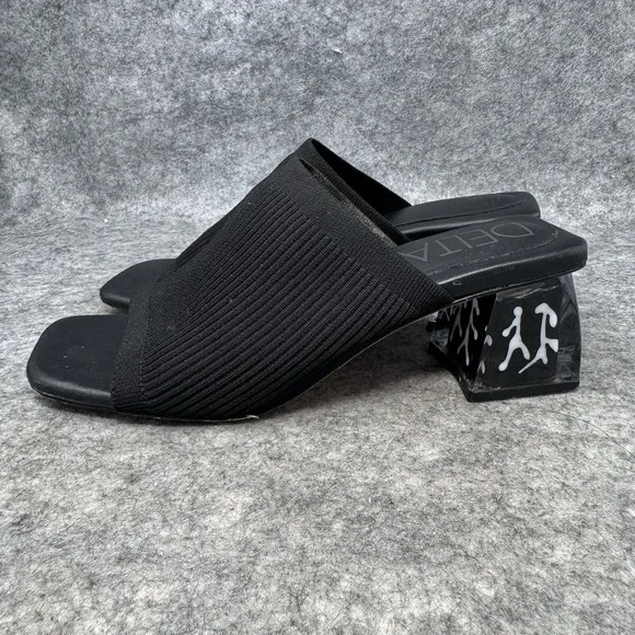 Deltan Flyknit Sandals Womens Size 7.5 Molded Block Heel Black Mid Century Mod
