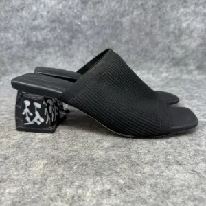 Deltan Flyknit Sandals Womens Size 7.5 Molded Block Heel Black Mid Century Mod