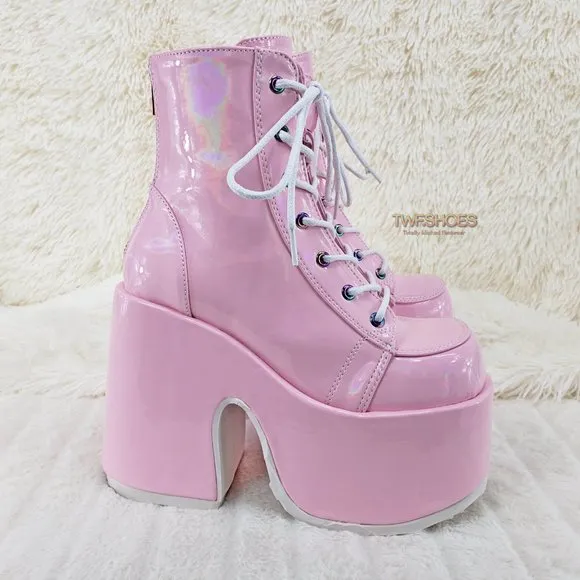 Demonia 5 Inch Platform Boots in Pink