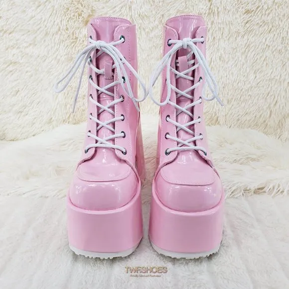 Demonia 5 Inch Platform Boots in Pink