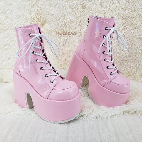 Demonia 5 Inch Platform Boots in Pink