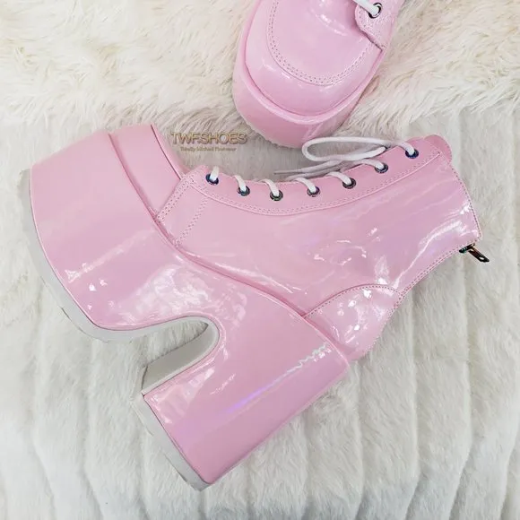 Demonia 5 Inch Platform Boots in Pink