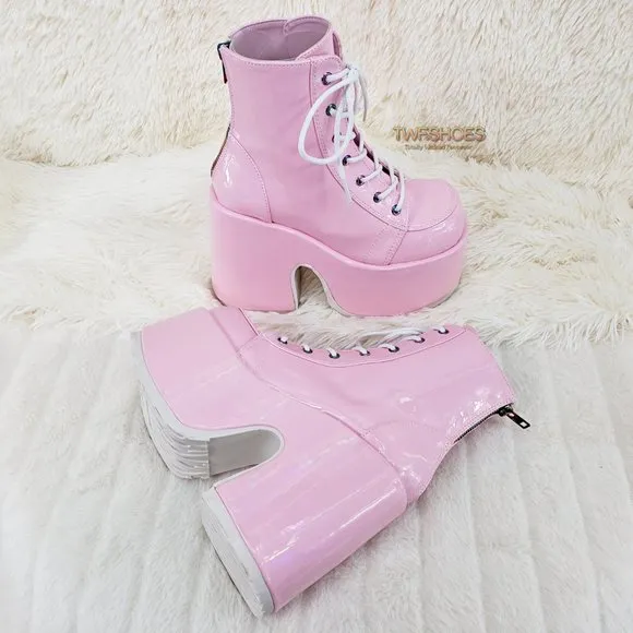 Demonia 5 Inch Platform Boots in Pink