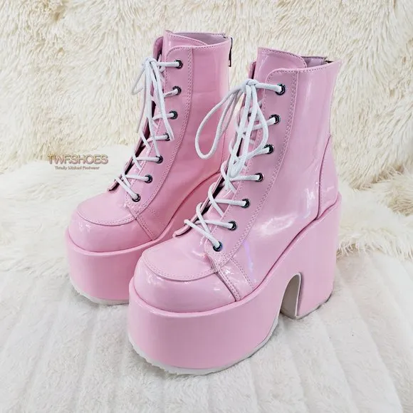 Demonia 5 Inch Platform Boots in Pink