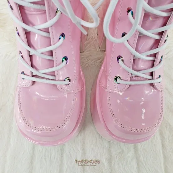 Demonia 5 Inch Platform Boots in Pink