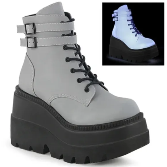 Demonia shaker 52 reflective Platform Boots with Chunky Soles