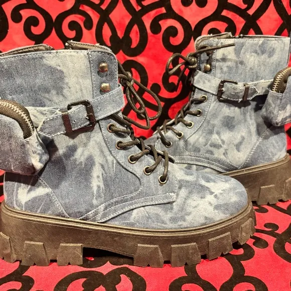 Denim Chunky Combat Boots