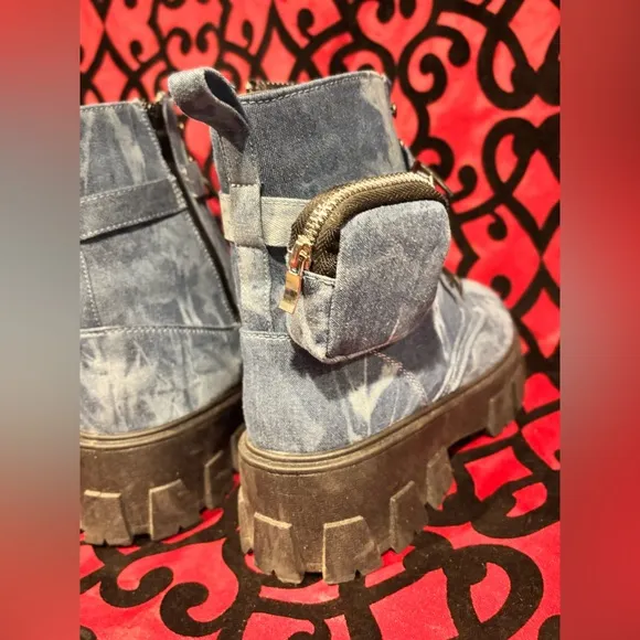 Denim Chunky Combat Boots